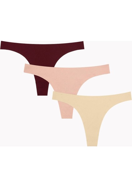 Nbb Lazer Kesim Normal Bel 3'lü Paket Tanga (Bordo, Ten, Siyah, Pudra)