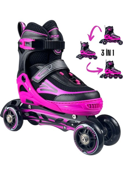 Siyah Inline Paten Beyaz LED Işıklı Silikon Teker Taj-J1 Pro 3 In 1 Teker Ayarlı