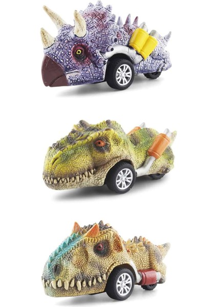3 Adet Dinozor Oyuncakları Mini Dinozor Arabaları Oyuncak Çek Bırak Dinozor Figürleri Tricerops-T-Rex-Carno