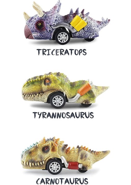 3 Adet Dinozor Oyuncakları Mini Dinozor Arabaları Oyuncak Çek Bırak Dinozor Figürleri Tricerops-T-Rex-Carno