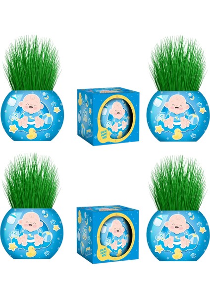 Çim Adam 6 Adet Yeni Nesil Kutulu Mavi Bebek Temalı Baby Shower Yeni Doğan 1 Yaş Doğum Günü Parti Hediyelik