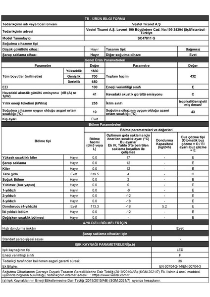 SC47011 G 432 Lt Statik Buzdolabı