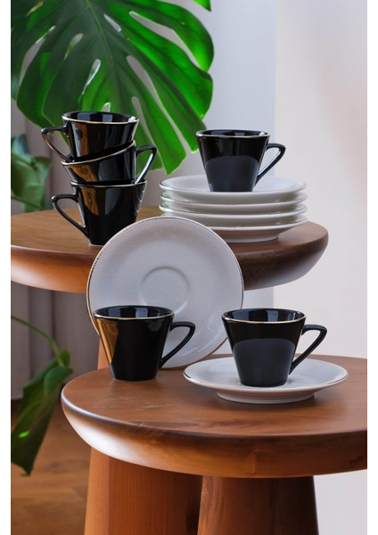 Asya Balance 12 Parça 6 Kişilik altın Yaldızlı Seramik Kahve Takımı