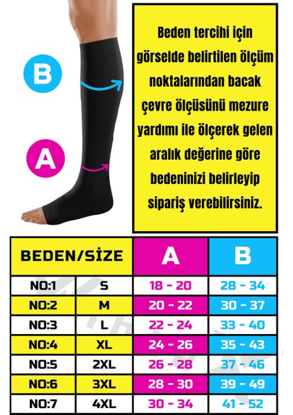 Diz Altı Varis Çorabı Burnu Açık (Siyah Renk) Orta Basınç Ccl2(Çift Bacak)