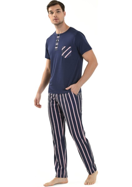 Çizgili Viskon Erkek Pijama Takımı