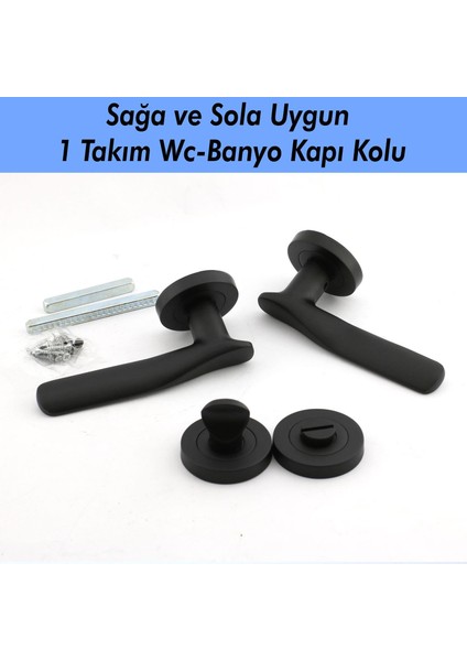 Royal Mat Siyah Wc Banyo Kapı Kolu Daire Rozetli Sürgülükapı Kulpu Uyumlu Sağ Sol Uygun Kolları