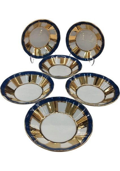 Kenar Gold 6'lı Çay Tabak Mavi