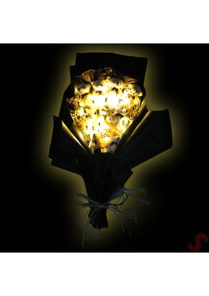 9 Pelüş Ayıcıklı, Kuru Çiçekli ve LED Işıklı Buket, 54X36CM fırsatları