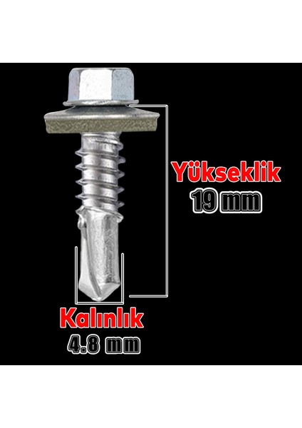 Trapez Çatı Vidası 4.8X19 mm Paket 100 Adet Matkap Uçlu Sac Akıllı Vida Çatı Panel Metal Ağaç Vidası