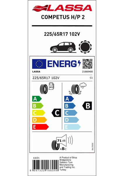 225/65 R17 102V Competus H/P 2 4X4 Yaz Lastiği ( Üretim Yılı: 2024 )