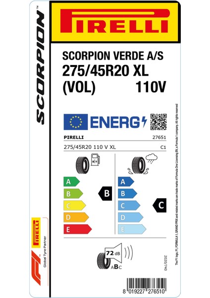 275/45 R20 110V Xl Scorpion Verde All Season Vol 4X4 4 Mevsim Lastiği ( Üretim Yılı: 2024 )