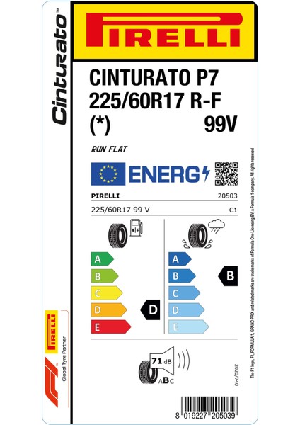 225/60 R17 99V Cinturato P7 Rft * Oto Yaz Lastiği ( Üretim Yılı: 2024 ) fiyatları