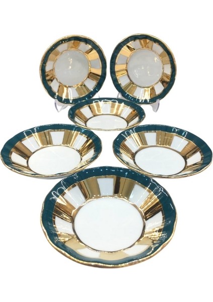 Kenar Gold 6'lı Çay Tabak Yeşil