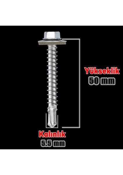 Trapez Çatı Vidası 5.5X50 mm Paket 100 Adet Matkap Uçlu Sac Akıllı Vida Çatı Panel Metal Ağaç Vidası fiyatları
