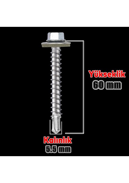 Trapez Çatı Vidası 5.5X60 mm Paket 100 Adet Matkap Uçlu Sac Akıllı Vida Çatı Panel Metal Ağaç Vidası fiyatları