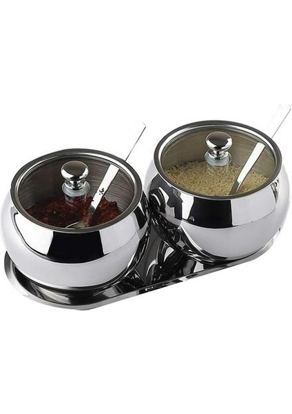 Kapak ve Kaşıkla Şeker Kase, 2 Paslanmaz Çelik Tuz Kase Baharat Kavanozları Set Çeşni Tencere, Gümüş | Tuz Domuzları, Mahzenler ve Amp;sunucular (Yurt Dışından)