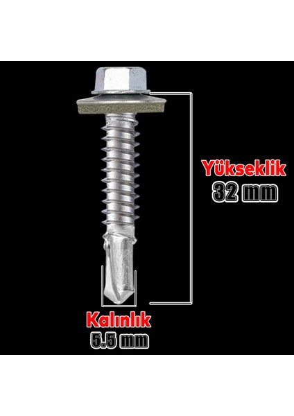 Trapez Çatı Vidası 5.5X32 mm Paket 100 Adet Matkap Uçlu Sac Akıllı Vida Çatı Panel Metal Ağaç Vidası