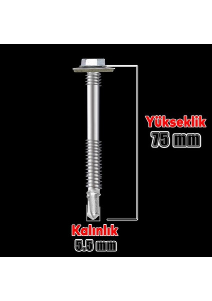 Trapez Çatı Vidası 5.5X75 mm Paket 100 Adet Matkap Uçlu Sac Akıllı Vida Çatı Panel Metal Ağaç Vidası