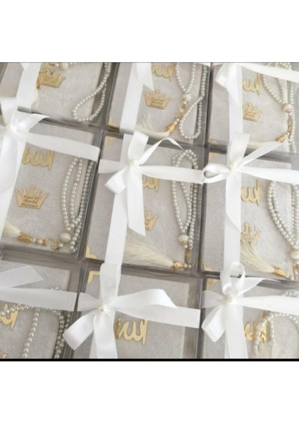 10 Adet Kadife Yasin-I Şerif ve Inci Tesbih Seti (Kutulu)