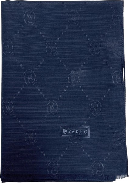 Pamuk Ipek Şal - Monogram - Lacivert