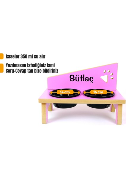 Özel Isimli Seramik Kaseli Kedi-Köpek Mama ve Su Kabı Stantı / Siyah-2*400 ml. fiyatları