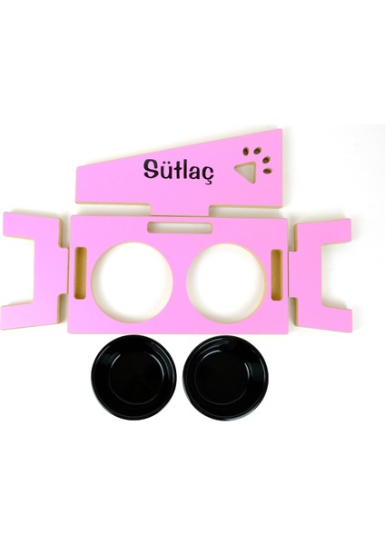 Özel Isimli Seramik Kaseli Kedi-Köpek Mama ve Su Kabı Stantı / Siyah-2*400 ml.