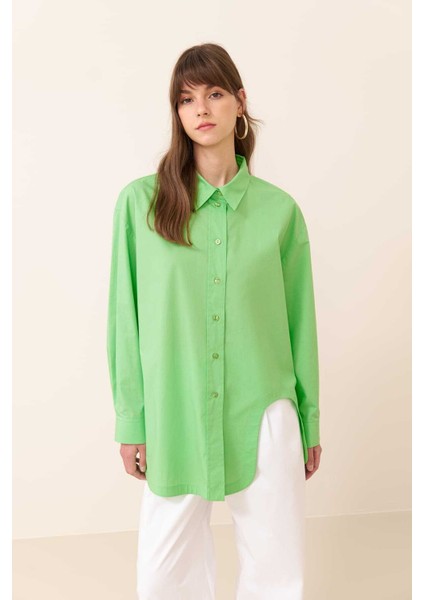 Boyfriend Poplin Gömlek Yeşil Y2413567_012