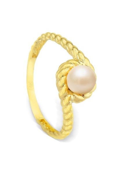 14 Ayar Gerçek Incili Altın Yüzük - 5 mm Inci modelleri