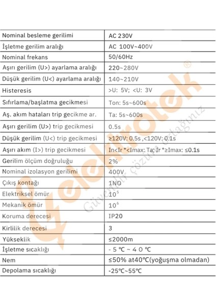 ETK-M1 Monofaze Gerilim ve Akım Koruyucu Röle 63A - CE Sertifikalıdır - 5 Yıl Garantili