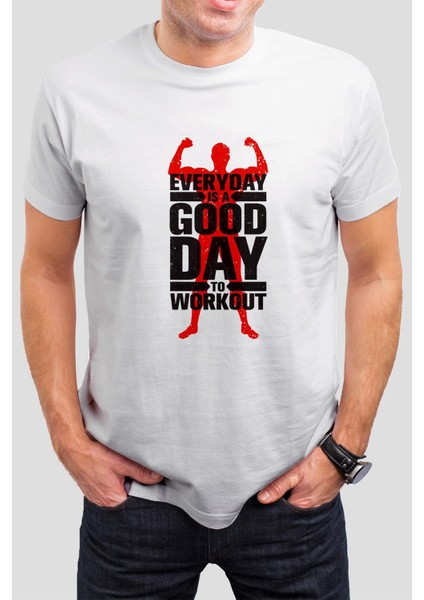 Sporcu Baskılı Beyaz Unisex Tişört C214