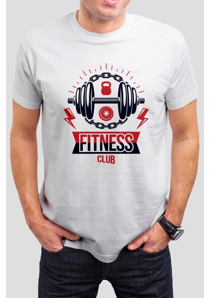 Fitness Baskılı Beyaz Unisex Tişört C193