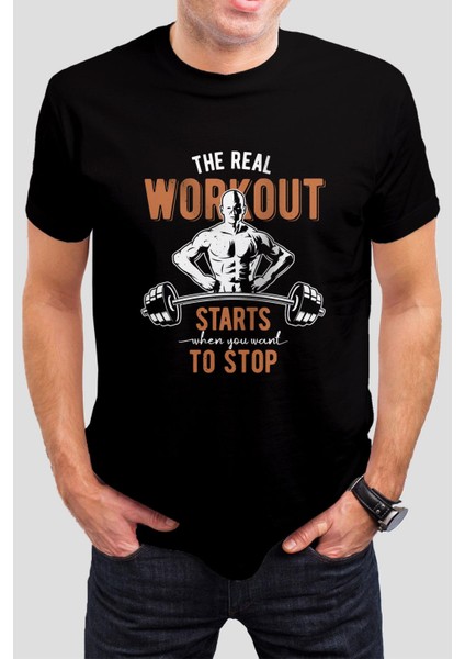 Sporcu Baskılı Siyah Unisex Tişört C194