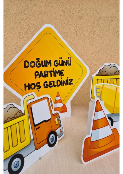 Inşaat Temalı Doğum Günü Parti Seti Ayaklı Masa Üstü Maket Bannerlı Parti Süsleme Seti