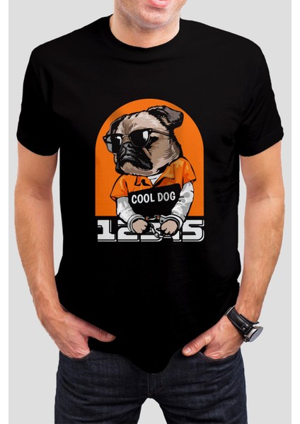 Köpek Baskılı Siyah Unisex Tişört C180