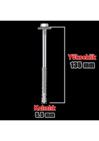 Trapez Çatı Vidası 5.5X135 mm Paket 100 Adet Matkap Uçlu Sac Akıllı Vida Çatı Panel Metal Ağaç Vidası