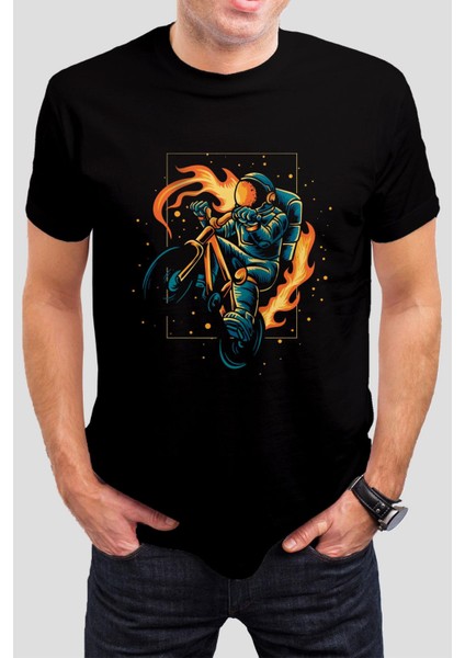 Motorcu Baskılı Siyah Unisex Tişört C179