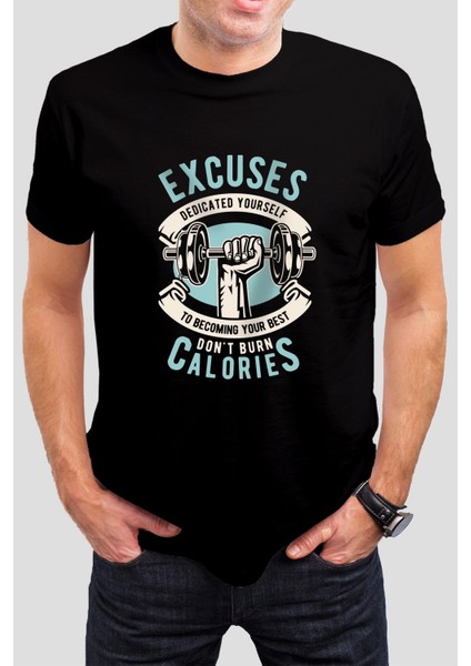 Gym Baskılı Siyah Unisex Tişört C201