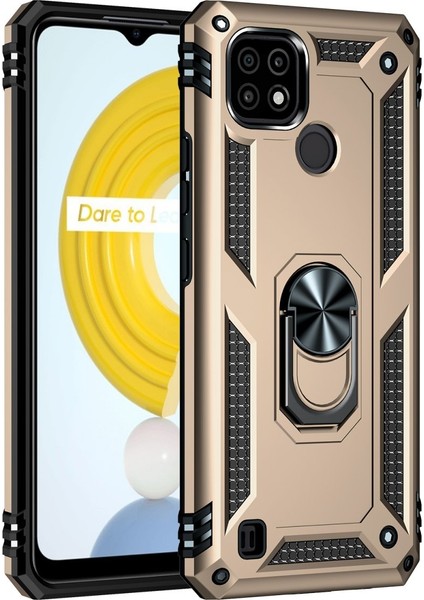 Realme C21 Kılıf Sofya Yüzüklü Silikon Kapak - Gold 24051