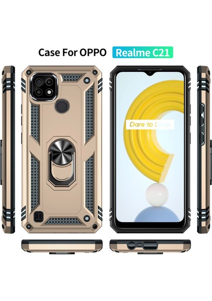 Realme C21 Kılıf Sofya Yüzüklü Silikon Kapak - Gold 24051