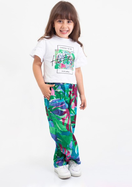 (6-9) Happy Desen Kız Çocuk 2'li Takım - Beyaz