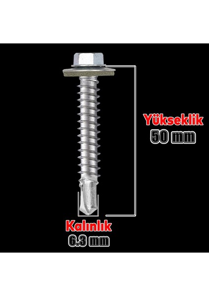 Trapez Çatı Vidası 6.3X50 mm Paket 100 Adet Matkap Uçlu Sac Akıllı Vida Çatı Panel Metal Ağaç Vidası