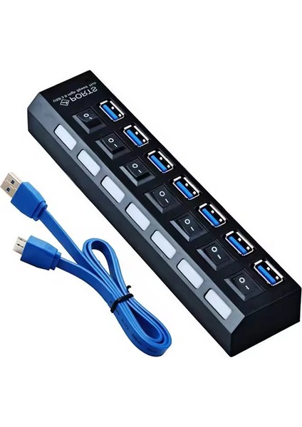 A5258 7 Port USB 3.0 2.0 Hub Anahtarlı Çoklayıcı Çoğaltıcı Switch