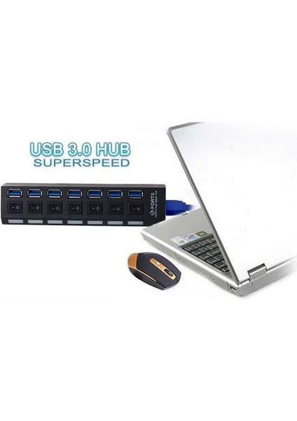 A5258 7 Port USB 3.0 2.0 Hub Anahtarlı Çoklayıcı Çoğaltıcı Switch