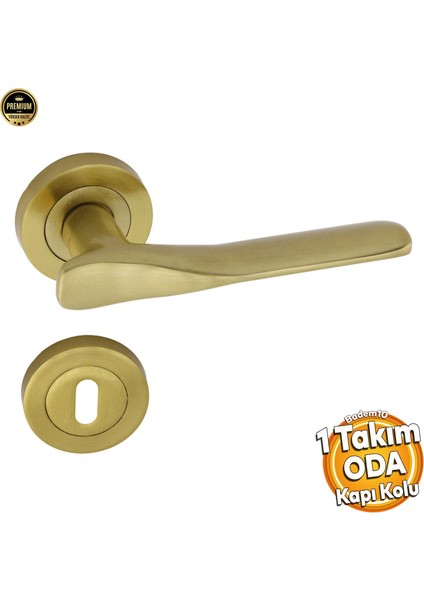 Royal Titanyum Gold Oda Kapı Kolu Daire Rozetli Sürgülü ve Çelik Kapı Kulpu Uyumlu Sağ Sol Kolları