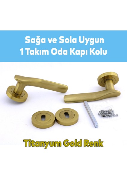 Royal Titanyum Gold Oda Kapı Kolu Daire Rozetli Sürgülü ve Çelik Kapı Kulpu Uyumlu Sağ Sol Kolları fırsatları