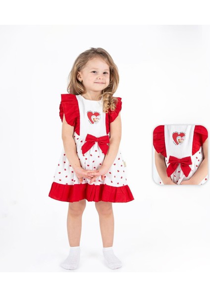 Ayıcıklı Fırfırlı Kız Çocuk elbise - Kırmızı fiyatları
