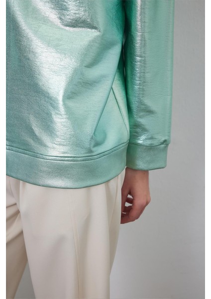 Parlak Basic Sweatshirt Hologram Yeşili