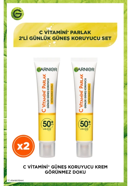 2'li Garnier C Vitamini Parlak Günlük Güneş Koruyucu Fluid Yüz Kremi Görünmez Doku SPF50+ 40 ml