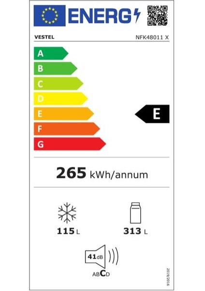 NFK48011 x 427 Lt E Enerji Sınıfı No-Frost Buzdolabı