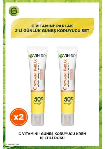 2'li Garnier C Vitamini Parlak Günlük Güneş Koruyucu Fluid Yüz Kremi Işıltılı Doku SPF50+ 40 ml